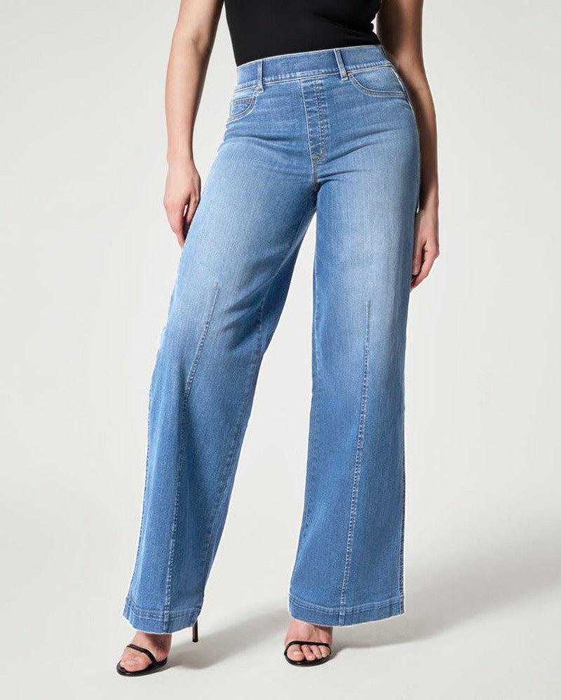 Cheky - Women's Straight Jeans Mid Waist Wide Leg Pants High Elastic Waist Trousers