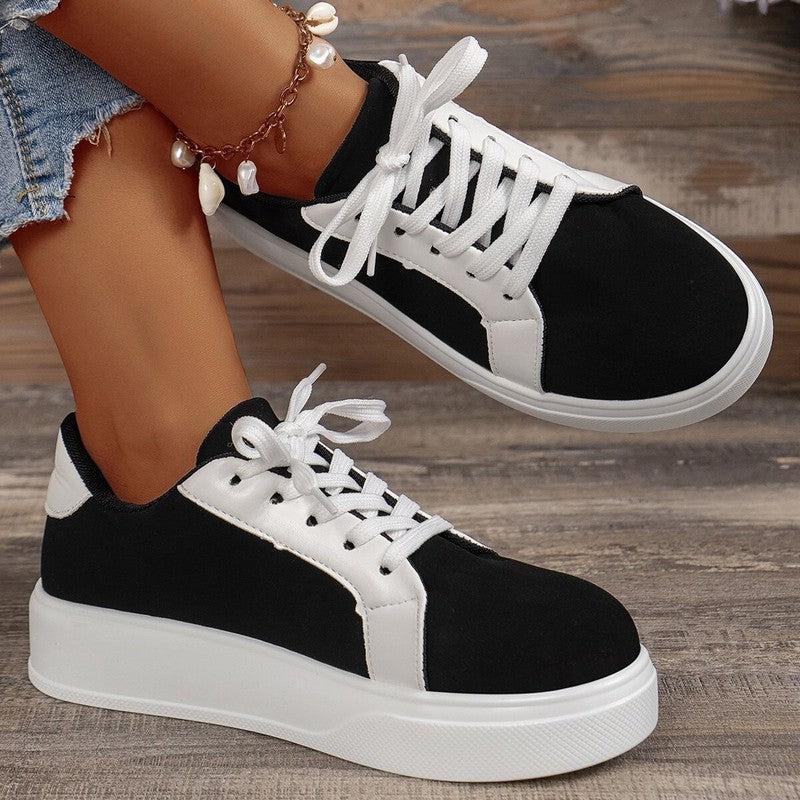 Cheky - New Lace-up Flats Women Walking Sports Skateboard Shoes Retro Fashion Casual Sneakers