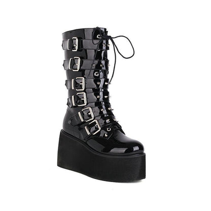 Cheky - Women's British-style Platform Black Rivet Boots