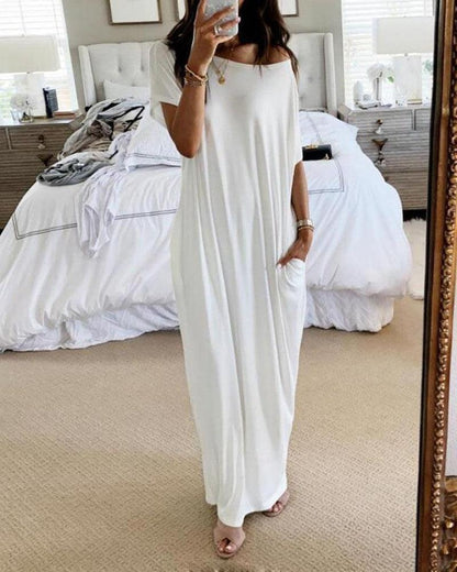 Cheky - Solid Color Homewear Long Dress