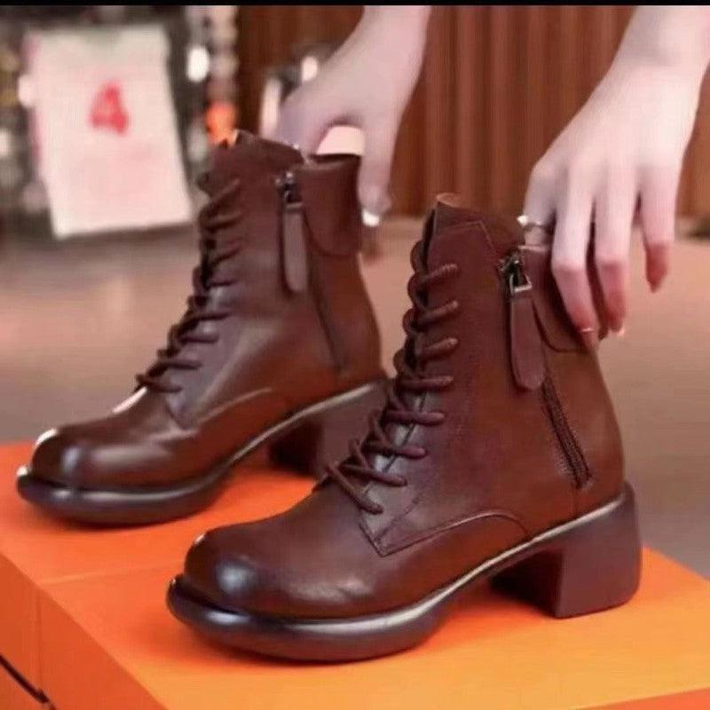 Cheky - Thick Bottom Solid Color Ankle Boots Women