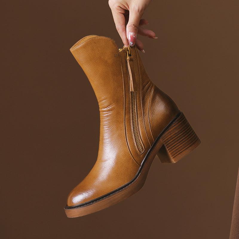 Cheky - Thick Heel Brown Ankle Boots British Style Handsome