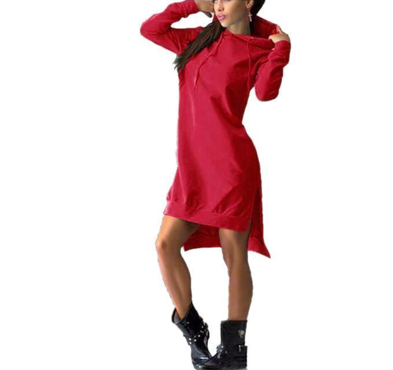 Cheky - Irregular Hooded Long Sleeve Dress Sweatshirt