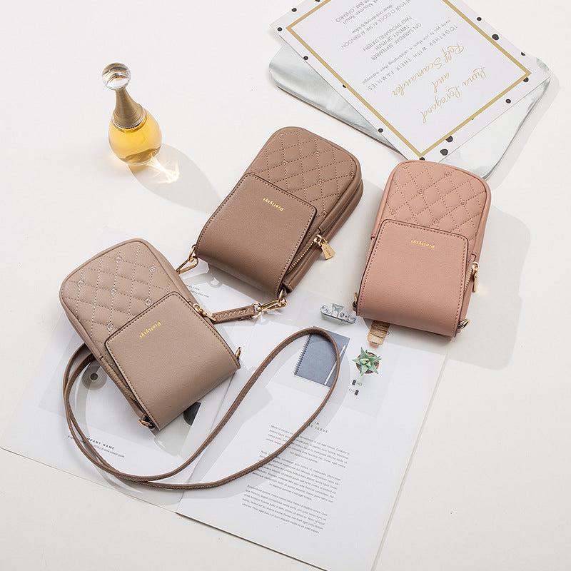 Cheky - Plaid Sewing Design Mobile Phone Bags For Women Simple Buckle Multifunctional Crossbody Shoulder Bag