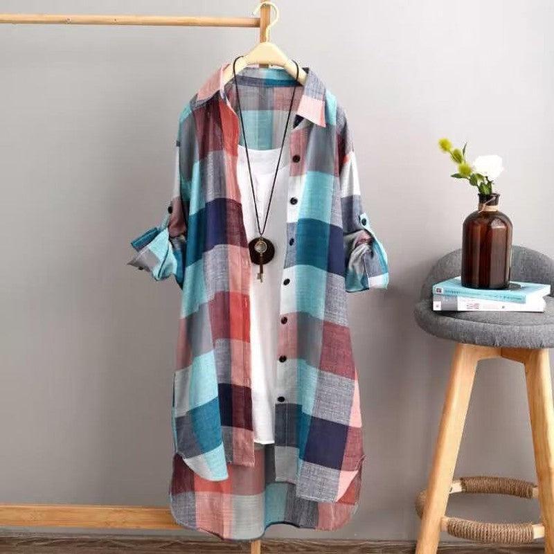 Cheky - Sunscreen shirt women's medium length plaid shirt women's casual coat