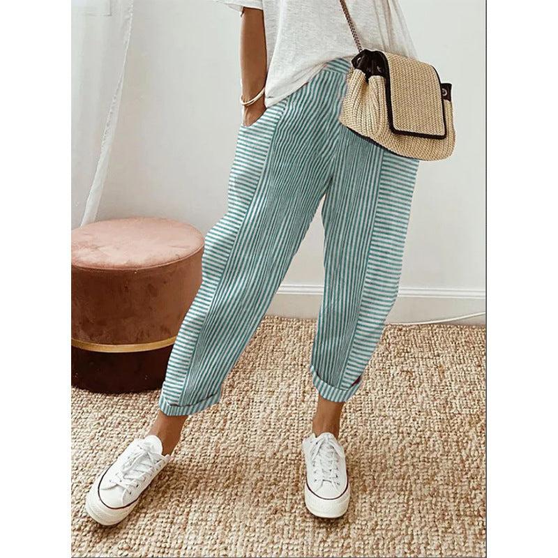 Cheky - Women's Striped Print Trousers Summer Fashion Casual Loose Pants