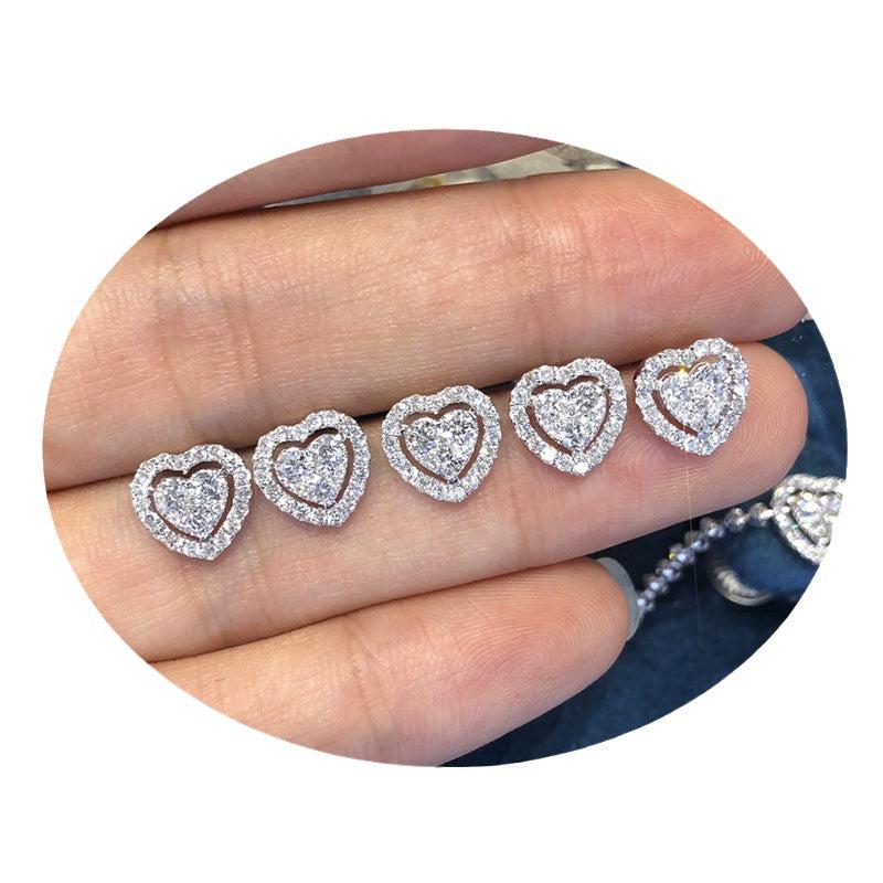 Cheky - Rhinestone Love Stud Earrings For Women Temperament Fashion Heart-shape Earrings