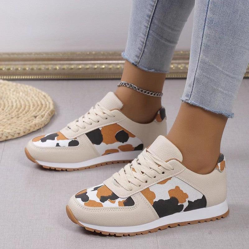 Cheky - Fashoin Leopard Print Lace-up Sports Shoes For Women Sneakers Casual Running Walking Flat Shoes