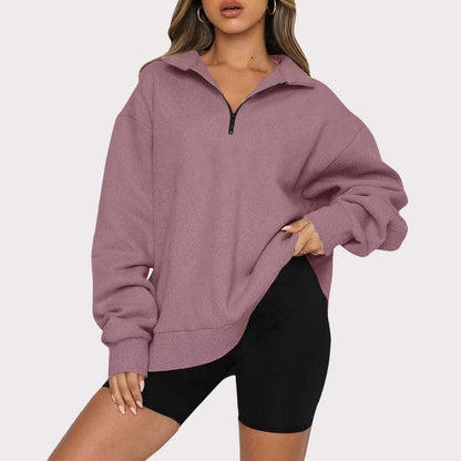 Cheky - Women Sweatshirts Zip Turndown Collar Loose Casual Tops Clothes