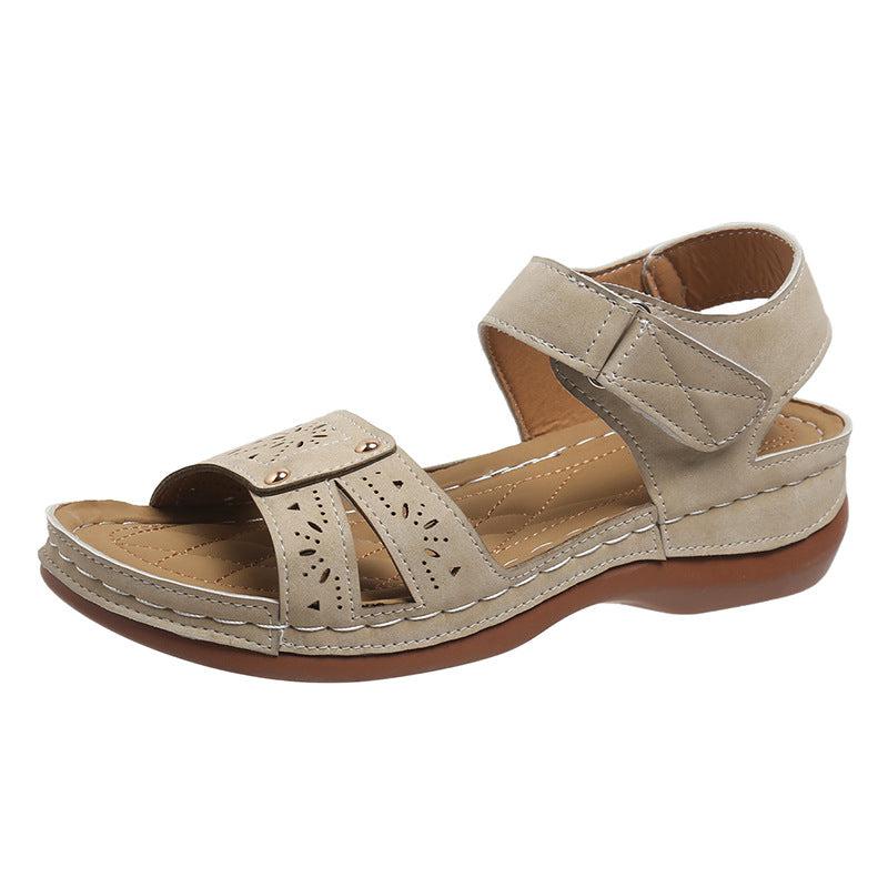 Cheky - Summer Wedges Roman Sandals For Women Casual Hollow Velcro-design Beach Shoes