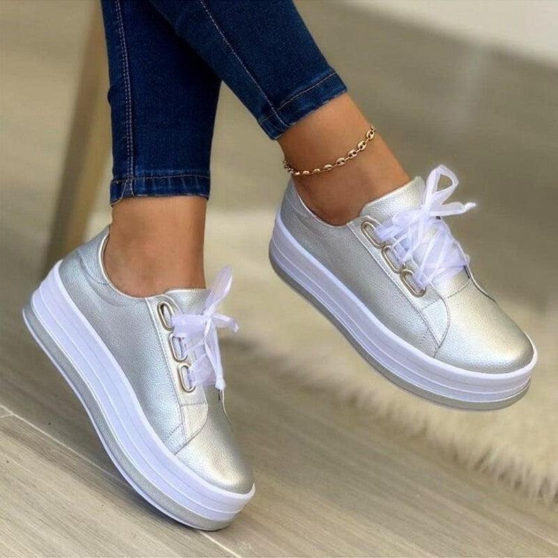 Cheky - Fashion Flats Sneakers Women Ribbon Lace-up Platform Shoes