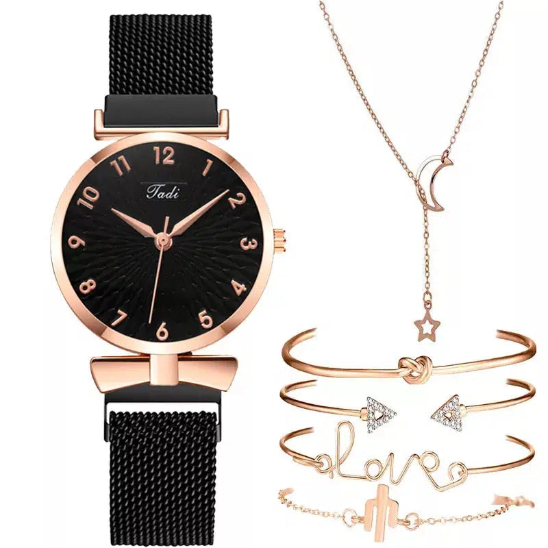 Cheky - Luxury Women Watches 6pcs Set Elegant Female Wristwatches Magnetic Mesh Band Rose Woman Watch Bracelet montre femme reloj mujer