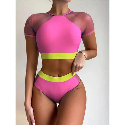 Cheky - 2022 Sexy Long Sleeve Bikinis Women Swimsuit Green Leaves Print Bathing Suits Beachwear Brazilian Bikini Set Biquini Female