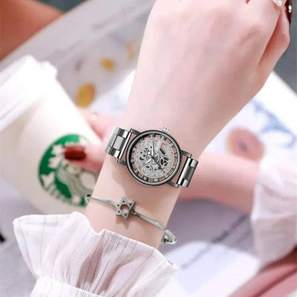 Cheky - New Fashion Top Women Hollow Skeleton Faux Mechanical Watch Ladies Metal Mesh Quartz Wrist Watches For Female Relogio Feminino