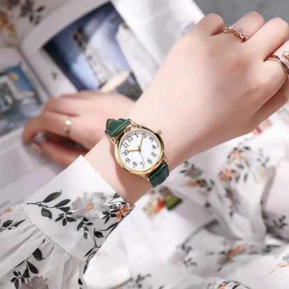 Cheky - Japan Movement Women Quartz Watch Easy to Read Arabic Numerals Simple Dial PU Leather Strap Lady Candy Color