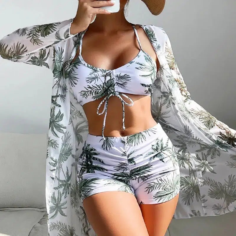 Cheky - Summer Print Swimsuits Tankini Sets Female Swimwear Push Up For Beach Wear Three-Piece Bathing Suits Pool Women's Swimming Suit