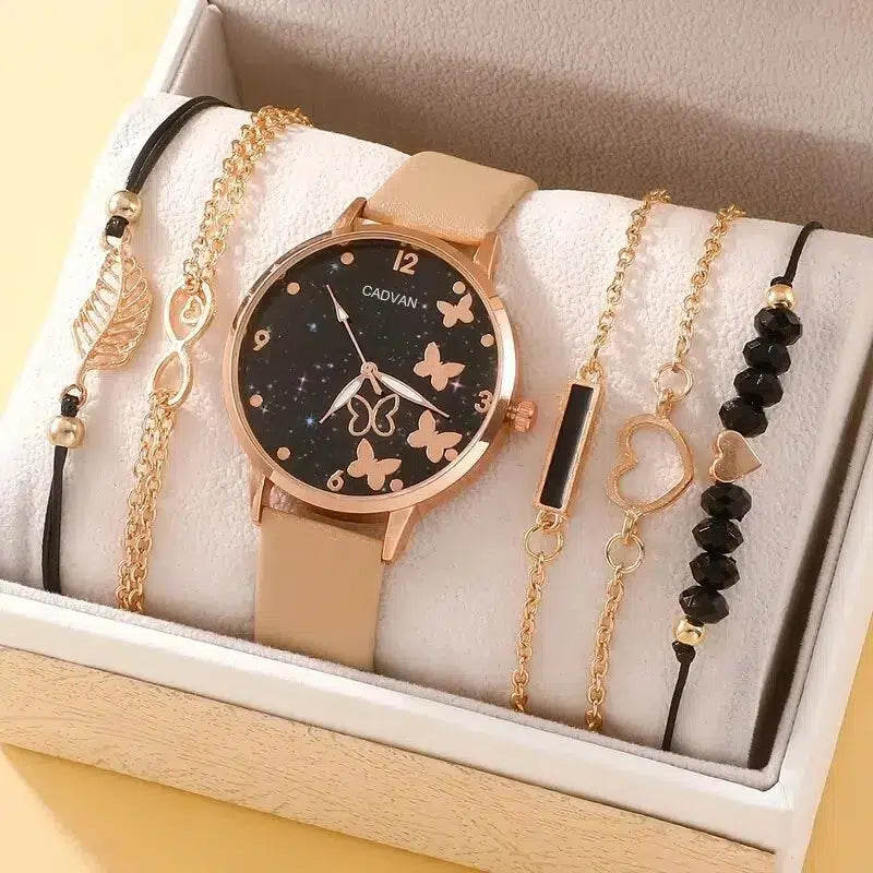 Cheky - Women Fashion Casual Leather Belt Watches Ladies Starry Sky Butterfly Dial Quartz Wristwatches Dress Clock Reloj Mujer