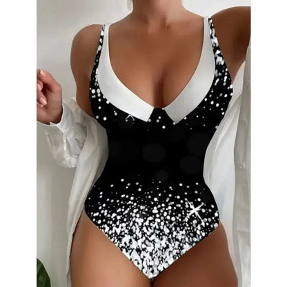 Cheky - One Piece High Waisted Swimsuit Women Push Up Padded Swimwear Female V-Neck Bathing Suits Swimwear Bodysuit Beachwear