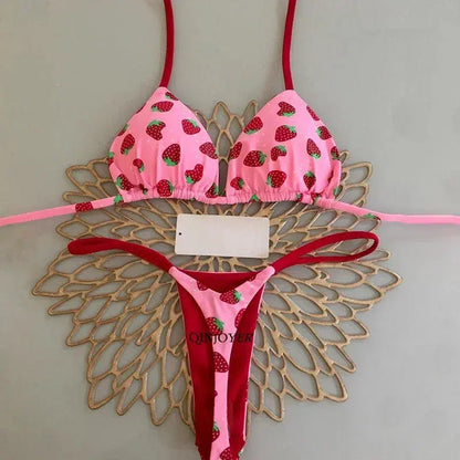 Cheky - QINJOYER Swimwear Women Cute Heart Print Brazilian Bikini Set Sexy Thong Swimsuit Two Pieces Bathing Suit Women 2023 Beach Wear