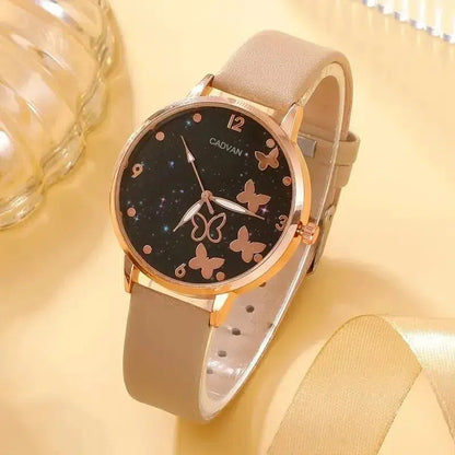 Cheky - Women Fashion Casual Leather Belt Watches Ladies Starry Sky Butterfly Dial Quartz Wristwatches Dress Clock Reloj Mujer