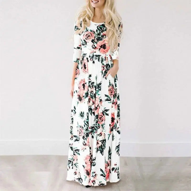 Cheky - Pink Floral Boho Maxi Dress - Summer 2022 Beach Party Wear