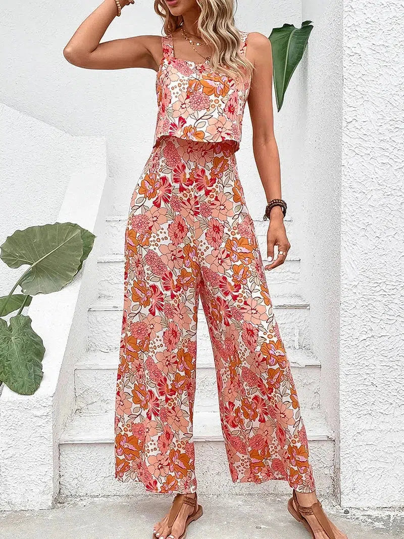 Cheky - Elegant Long Jumpsuit Women Sexy Backless Wide Leg Jumpsuits Casual Sleeveless Floral Rompers Summer Clothes For Woman 2024 New