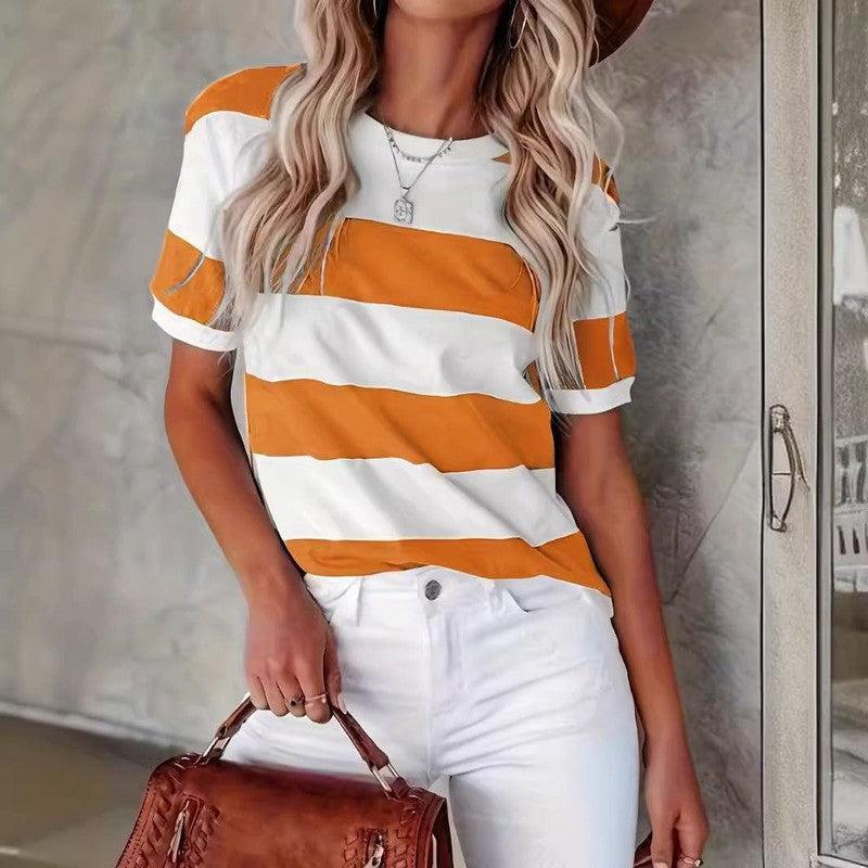 Cheky - Summer Women's Fashion Striped Printed Short Sleeve Casual T-shirt