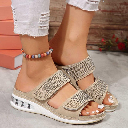 Cheky - New Air Cushion Wedges Sandals Summer Casual Rhinestone Slides Roman Sandals For Women Non-slip Beach Shoes