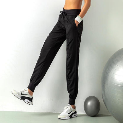 Cheky - Fashion Casual Sports Pants For Women Loose Legs Drawstring High Waist Trousers With Pockets Running Sports Gym Fitness Yoga Pants