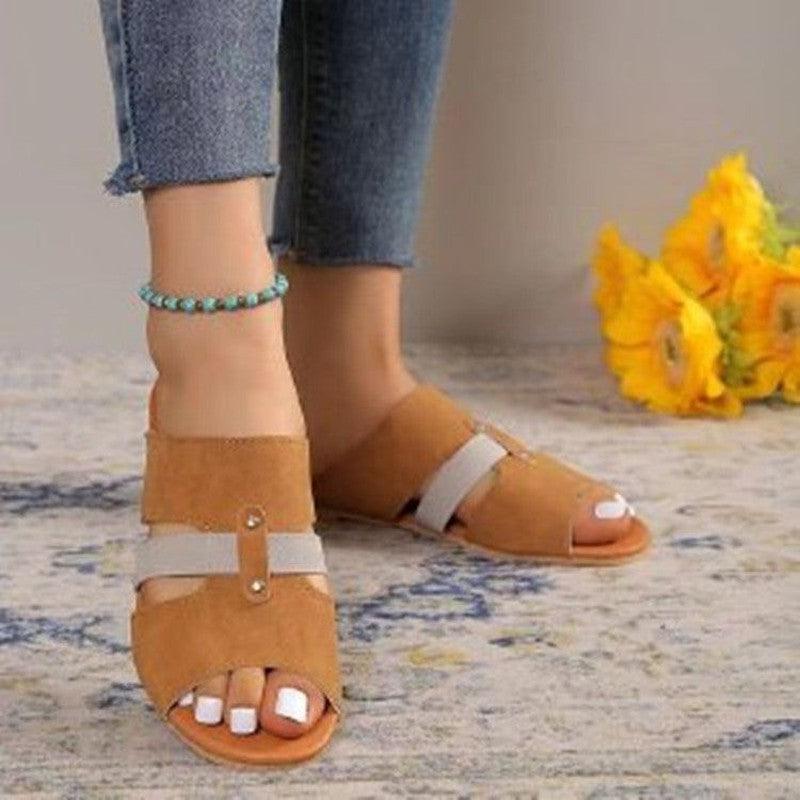 Cheky - New Fish Mouth Sandals With Belt Buckle Design Summer Beach Shoes For Women Fashion Casual Low Heel Flat Slides Slippers