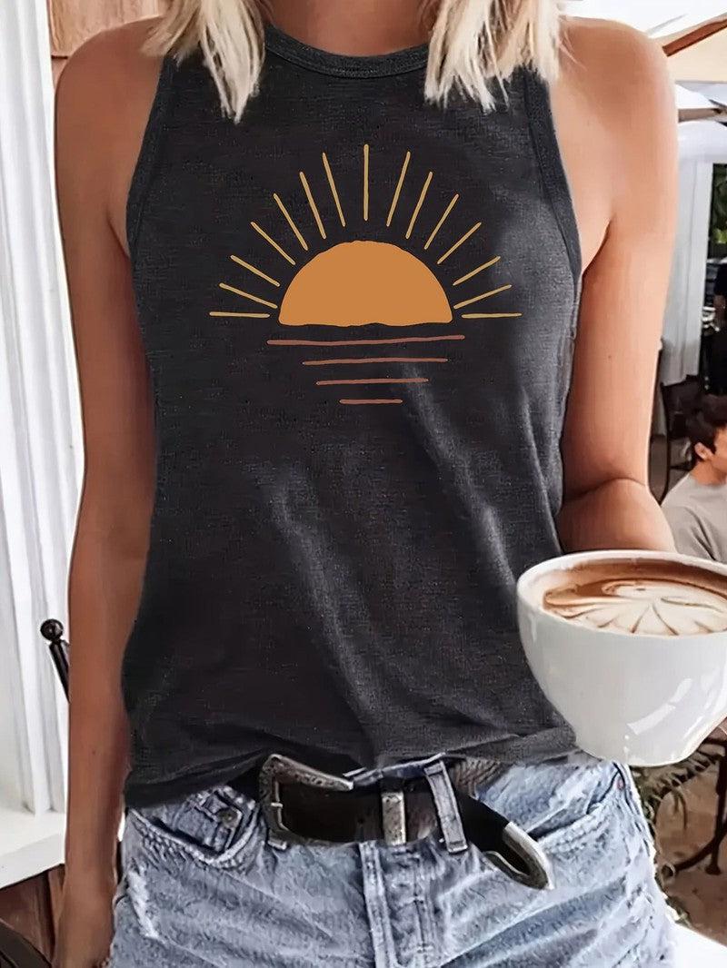 Cheky - Sunrise Printed Round Neck Vest Spring And Summer Casual Sleeveless