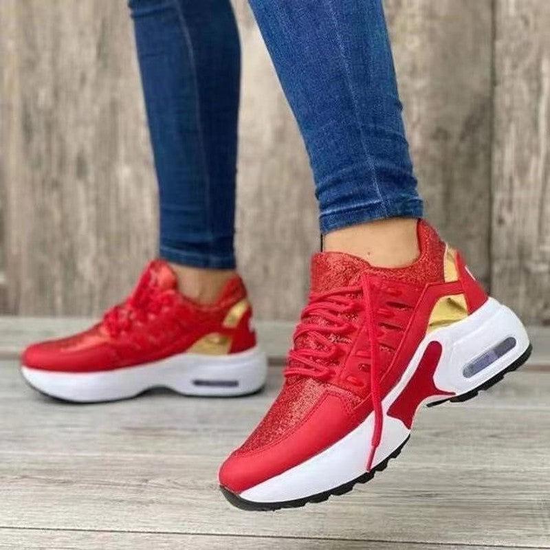 Cheky - Lace Up Sneakers Women Wedge Heel Running Sports Shoes