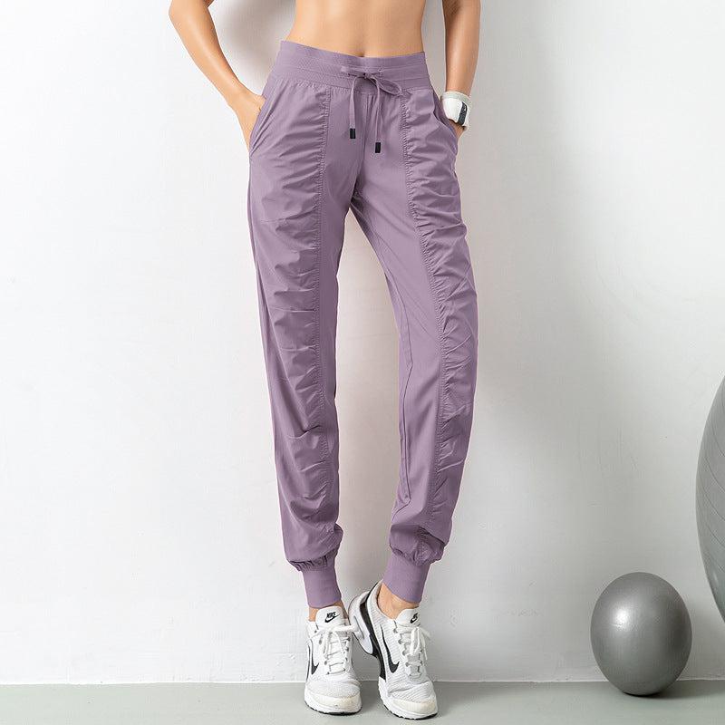 Cheky - Fashion Casual Sports Pants For Women Loose Legs Drawstring High Waist Trousers With Pockets Running Sports Gym Fitness Yoga Pants