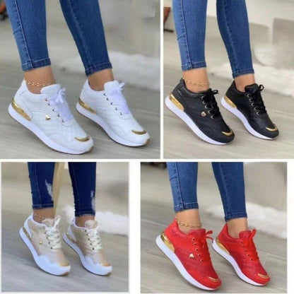 Cheky - Plaid Sneakers Women Patchwork Lace Up Shoes With Love Decor