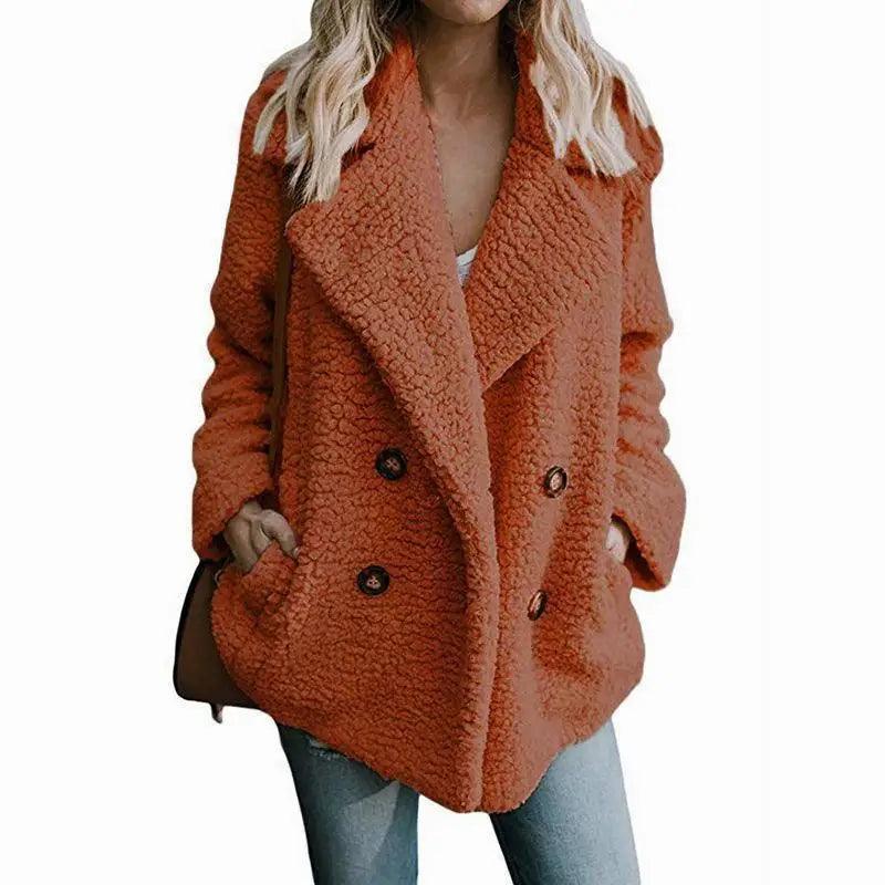 Cheky - Autumn and Winter Women's Plush Button Lapels Pocket Coat