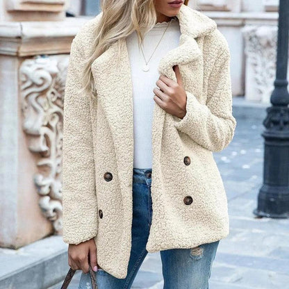 Cheky - Button lapel loose sweater cardigan sheep cake wool coat