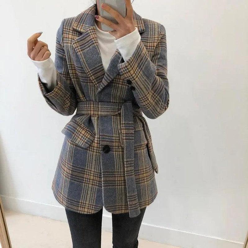 Cheky - Checked chic short single-breasted coat