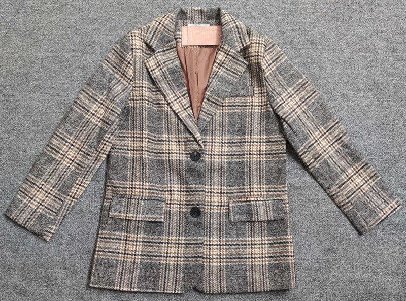 Cheky - Checked chic short single-breasted coat