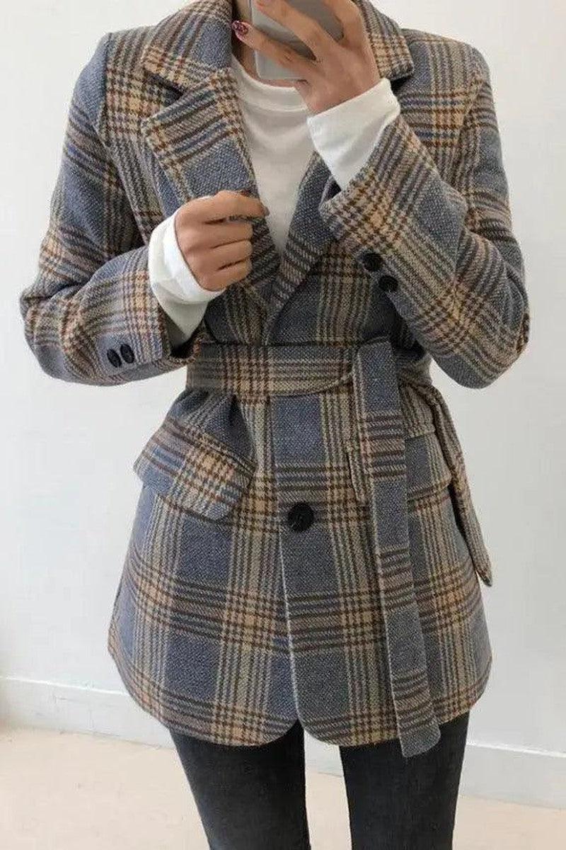 Cheky - Checked chic short single-breasted coat