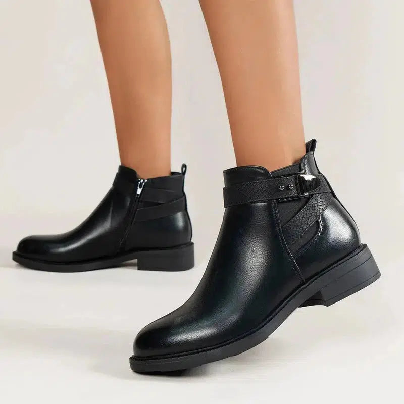 Cheky - Chelsea Boots Women Black Ankle Boots Side Zipper Buckle Shoes