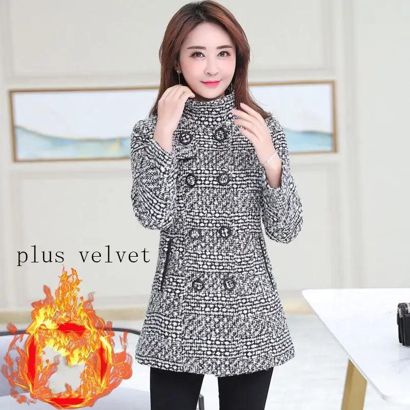 Cheky - Fashion Thick Plaid woolen coat women's clothing