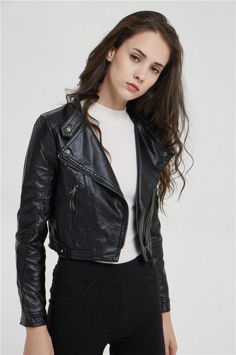 Cheky - Fashion Women's Short Jacket With Washed Leather And Rivets