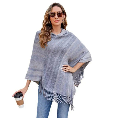 Cheky - Knitted Tassel Shawl Cape Women