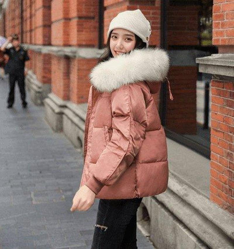 Cheky - Large fur collar cotton coat