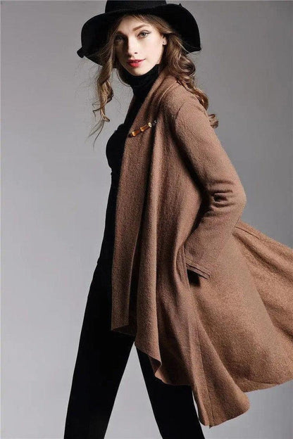 Cheky - Long-Sleeved Cloak Long Woolen Coat