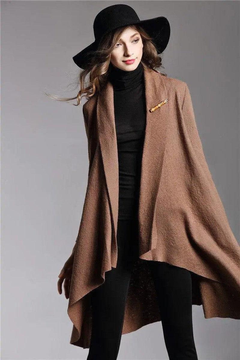 Cheky - Long-Sleeved Cloak Long Woolen Coat