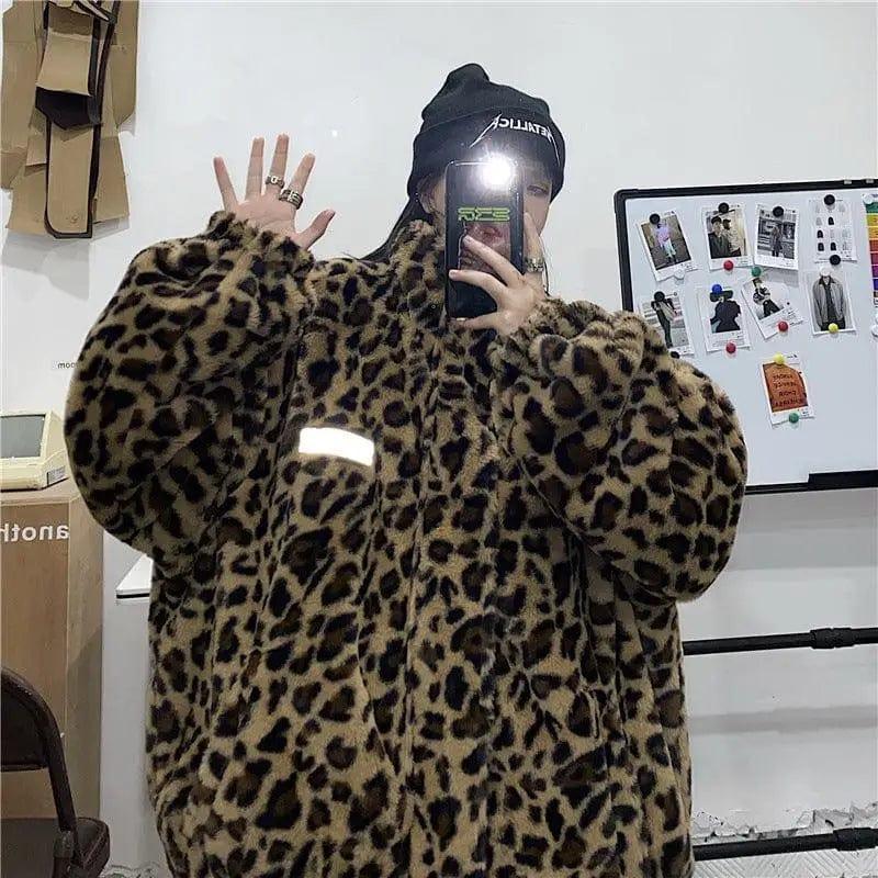 Cheky - Loose Leopard Print Double-sided Trendy Reflective Jacket