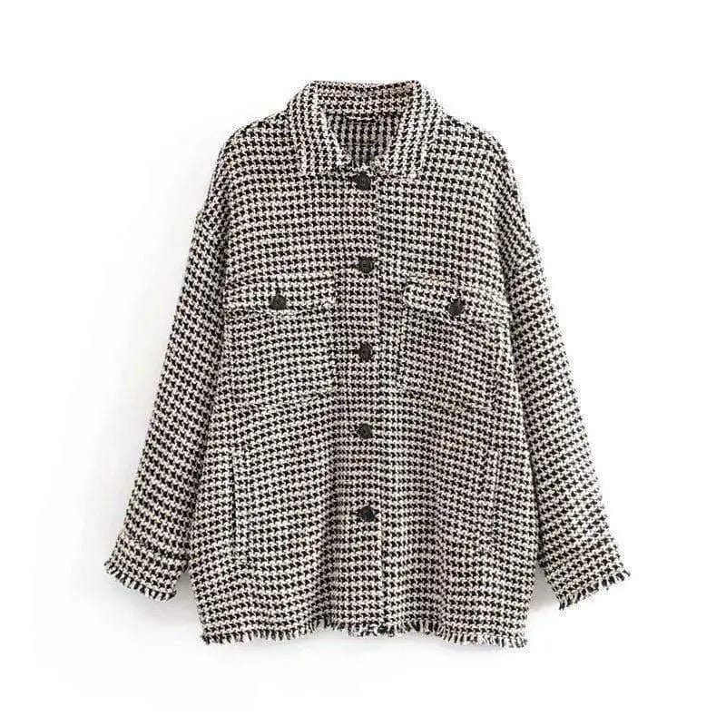 Cheky - Women's loose twill tweed Chiffon tweed coat