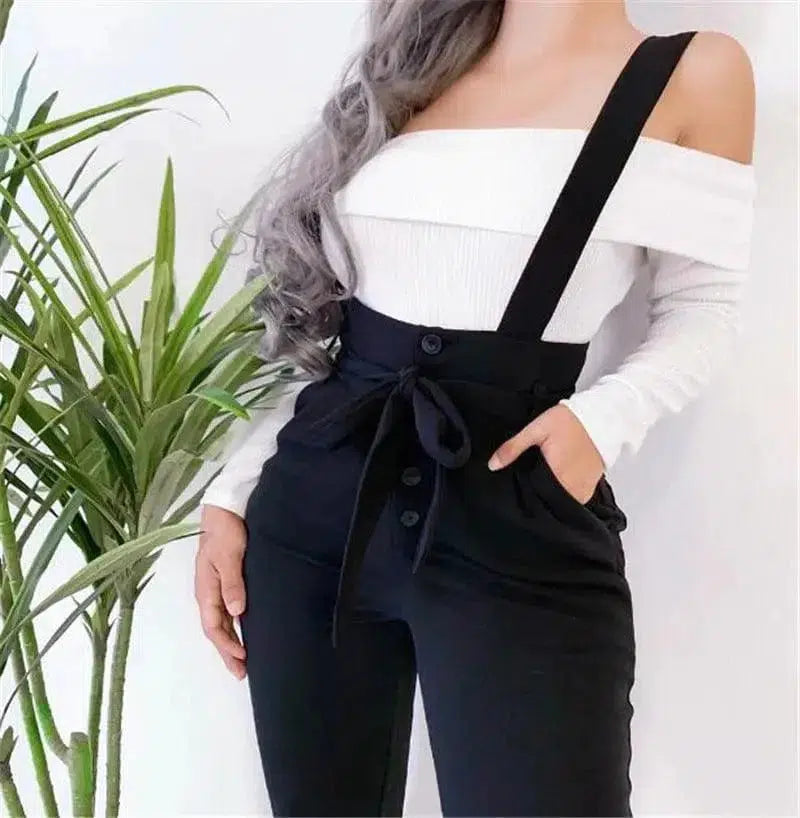 Cheky - Women's high waist casual jumpsuit suspenders