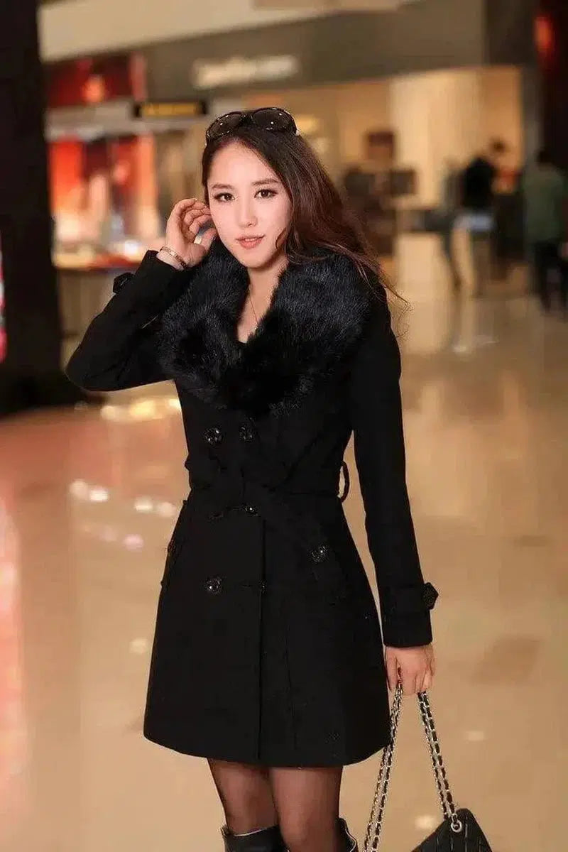 Cheky - Mid-length Winter Coat With Woolen Collar And